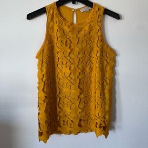 LOFT Mustard Floral Lace Tank Top